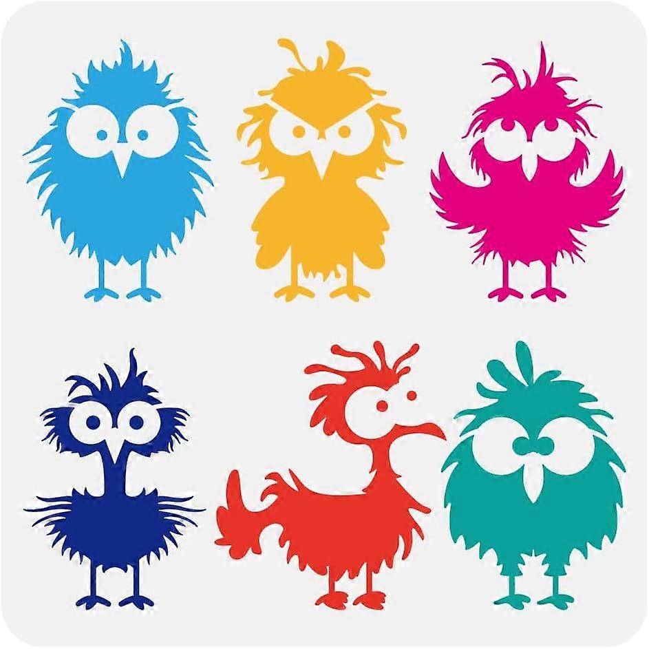 Frizzy Chick Large Stencil 11.8x11.8inch Cartoon Chick Painting Stencils Reusable Fidgety Bird Templates Animal Themes Drawing Templates for Wall Fabr