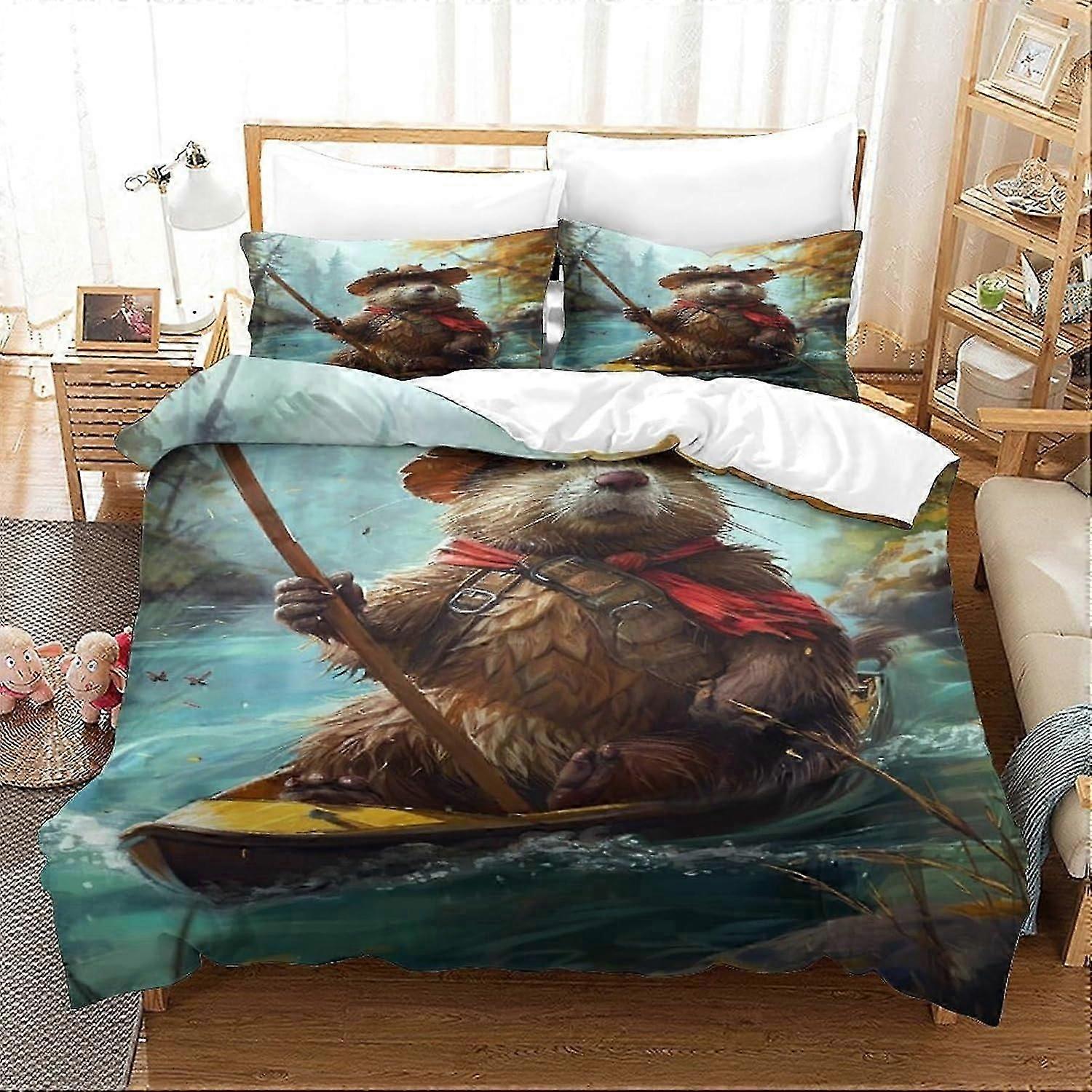 J4254 Lakan Marmot påslakan 3 st Hotellkvalitet Täcke Överdrag Sängkläder Uppsättningar Sängöverdrag med örngott med dragkedja Stängning Andas Snygg Co