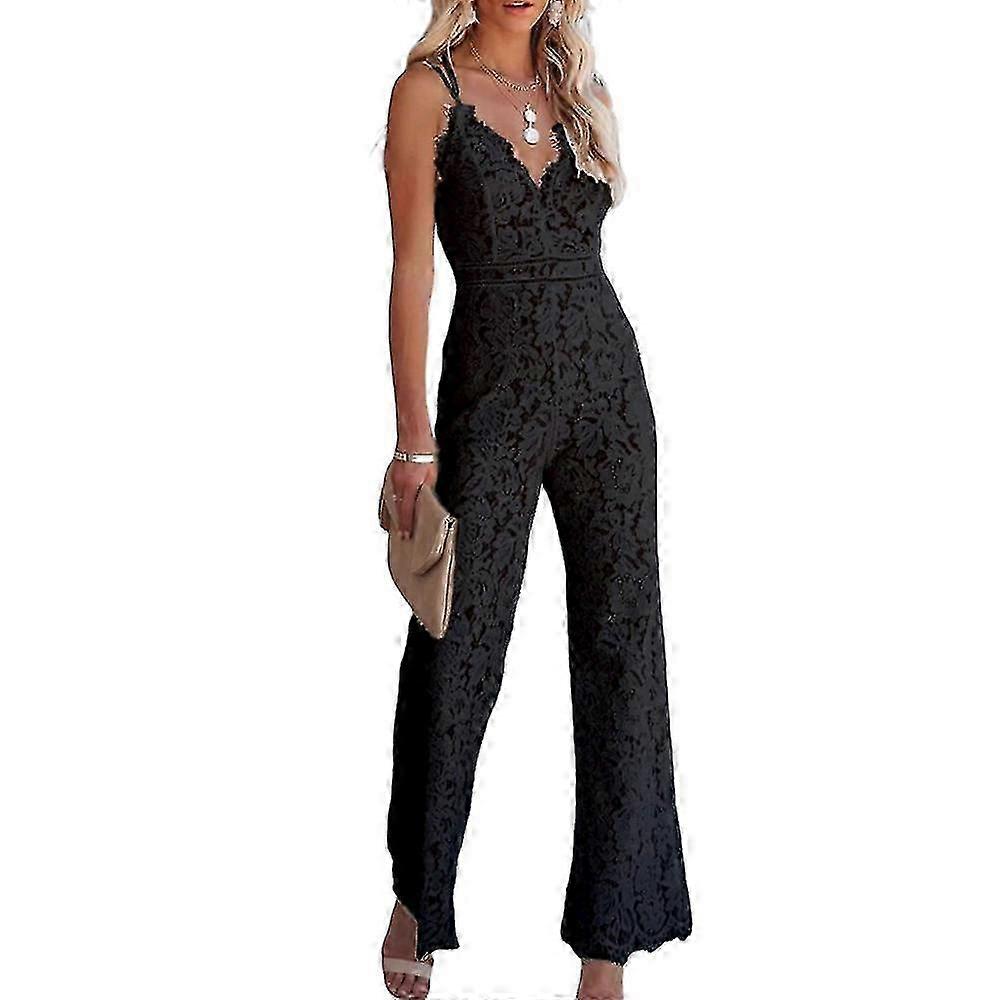 Sexig Kvinna Ärmlös Spets Cami Jumpsuit Broderi Lång Lekdräkt Byxor Byxor