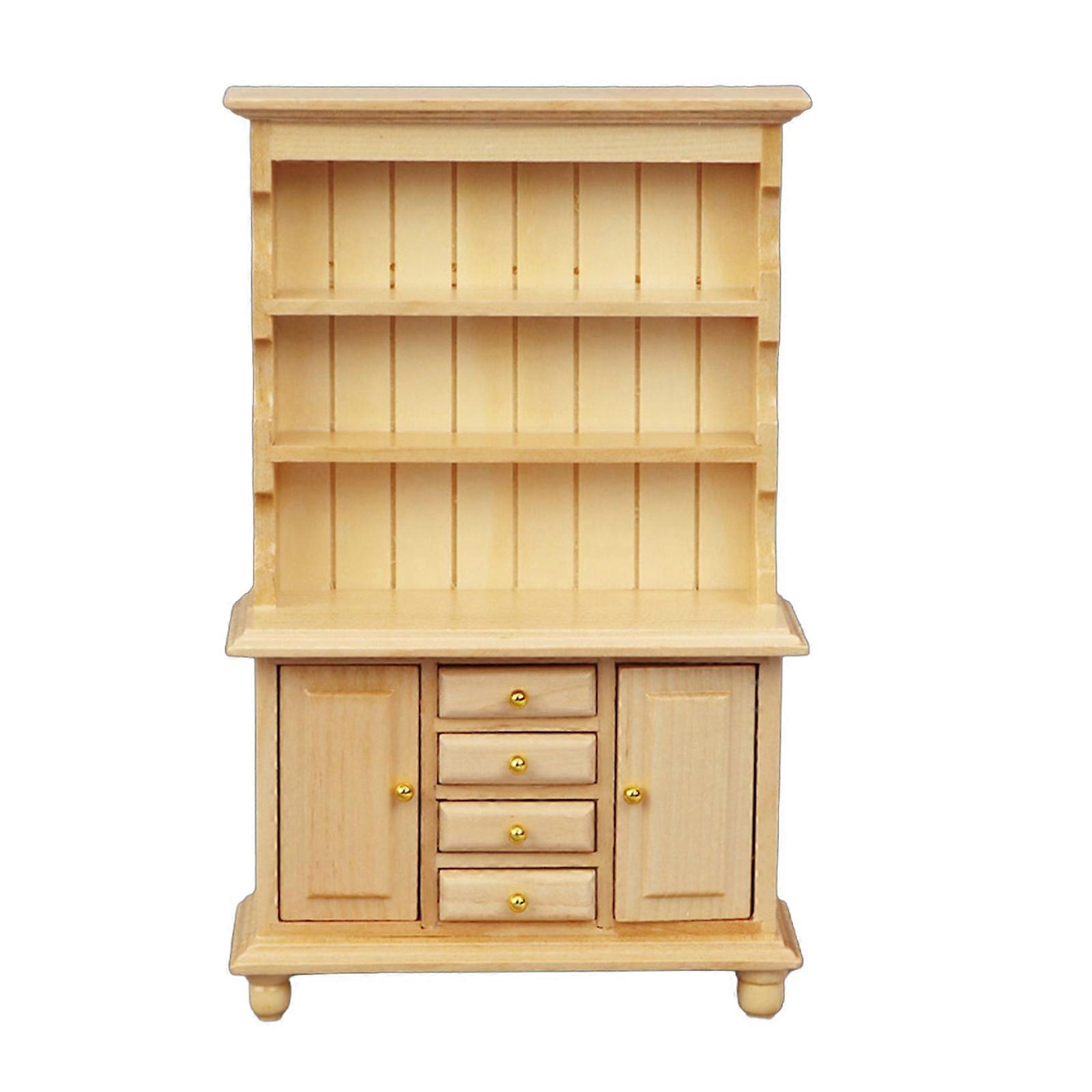Practical 1 12 Scale Miniature Dollhouses Accessories Sturdy Wood Three Layers Bookcase Display Case for Kids Playing Wood color
