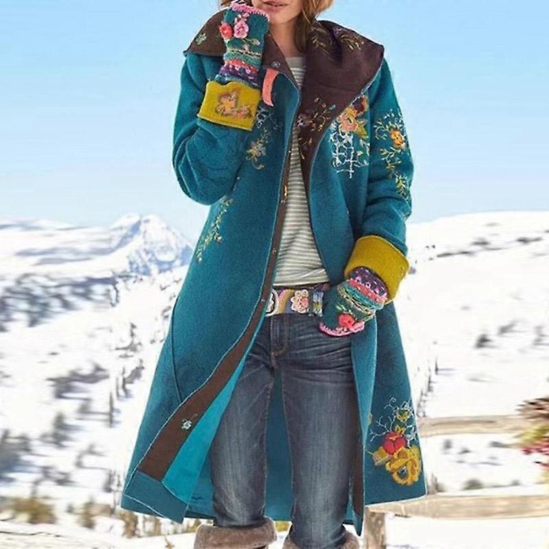 Printed Woolen Coat Medium Length Top Loose Casual Women's Coat Flip Collar Design Retro Style Warm Comfortable Autumn and Winter