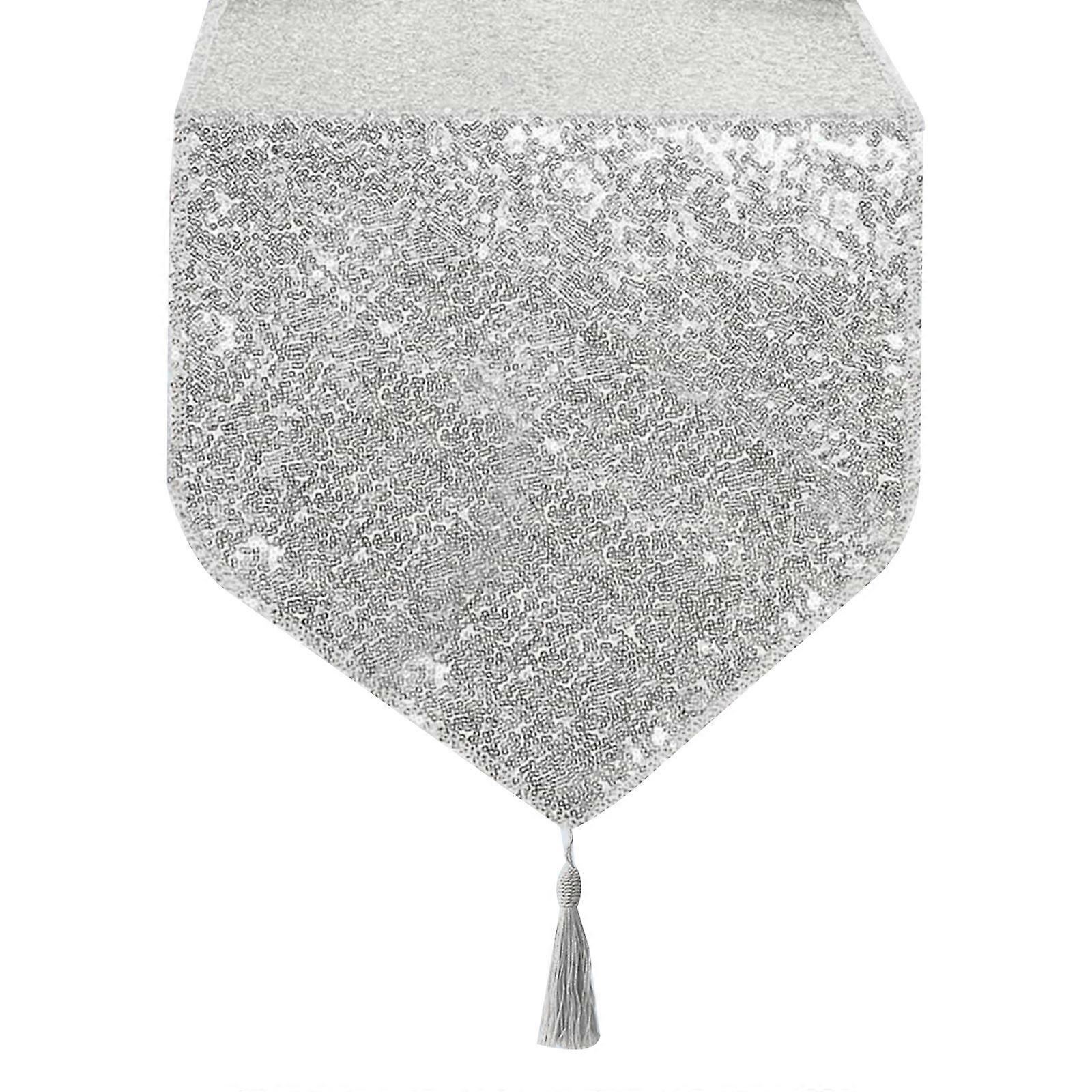 Πούλιες Τραπέζι Δρομέας Ορθογώνιο Glitter Χρυσό Ασημί Πούλιες Τραπέζι Δρομέας Γαμήλια Τούρτα Τραπέζι Διακόσμηση Εορταστικό Πάρτι Διακοσμήσεις 30x183cm Ασημί