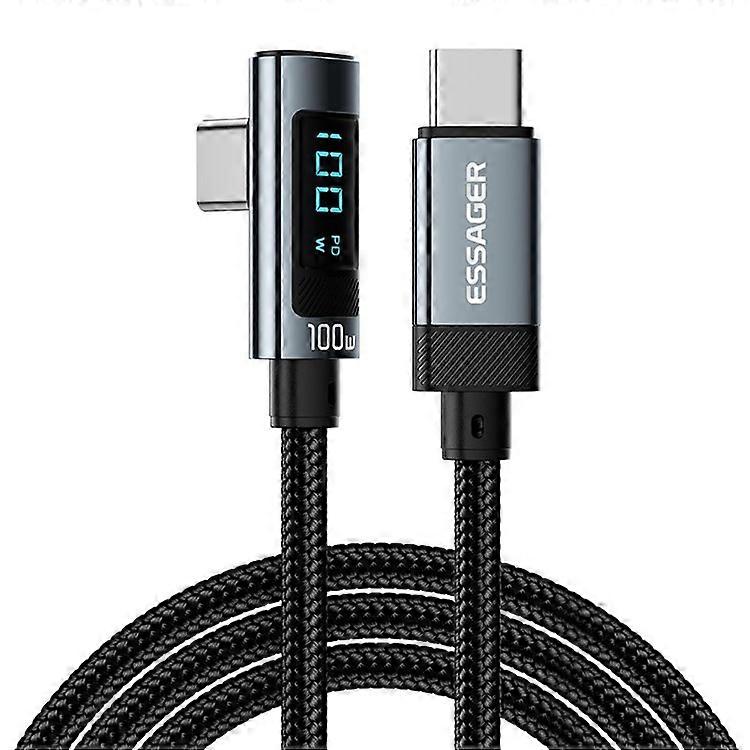 ESSAGER EX-47 1m Elbow 100W Type-C to Type-C Charging Data Cable Digital Display USB-C Charging Cord