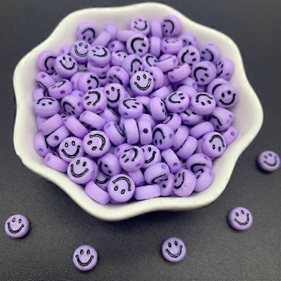 50Pcs 7mm Colorful Acrylic DIY Crafted Bead Creative Cute Smiling Face Loose Beads Bracelet Making