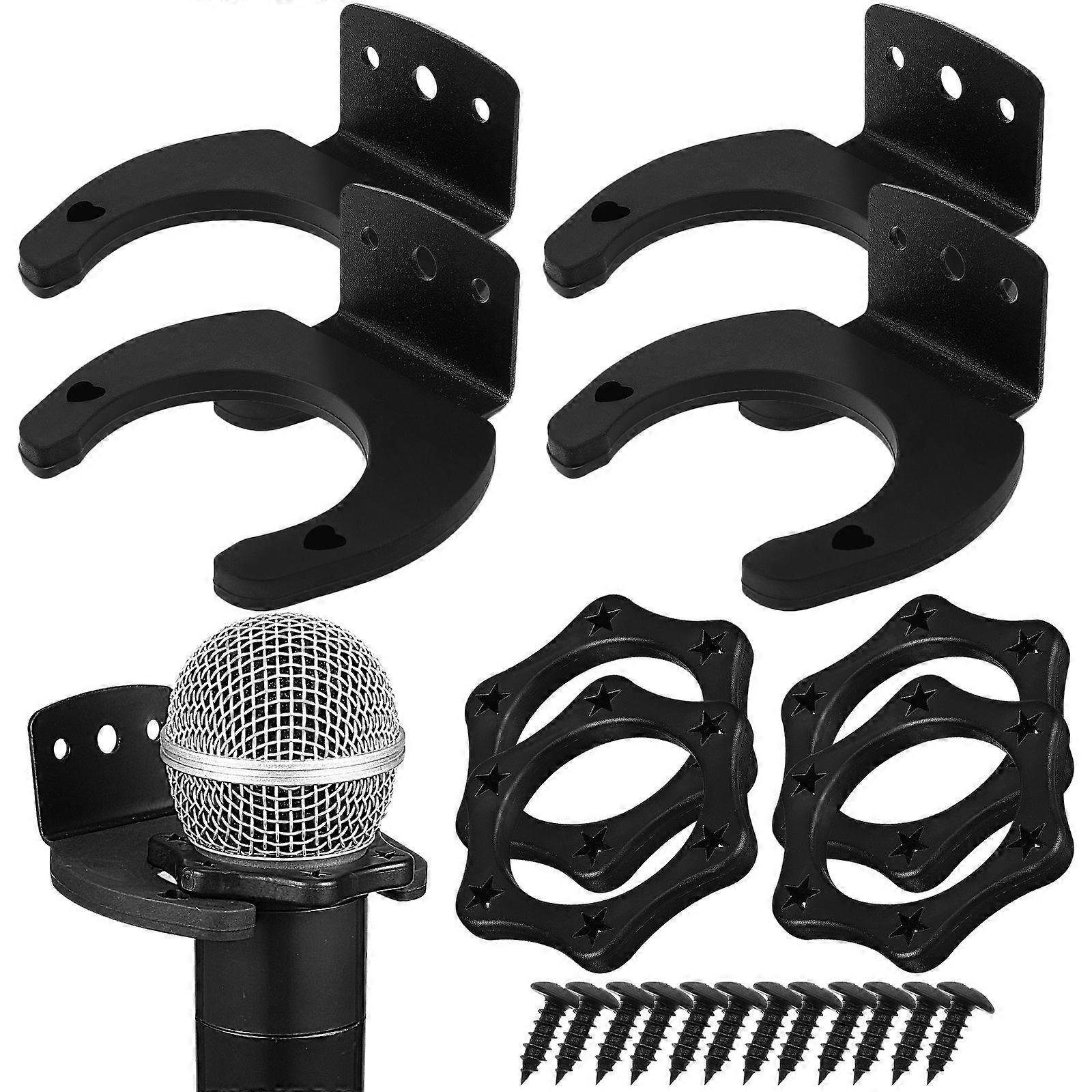 4 Sets Mikrofonzubehör inkl. Mikrofon-Wandhalterungen, sechseckige Mikrofonringe