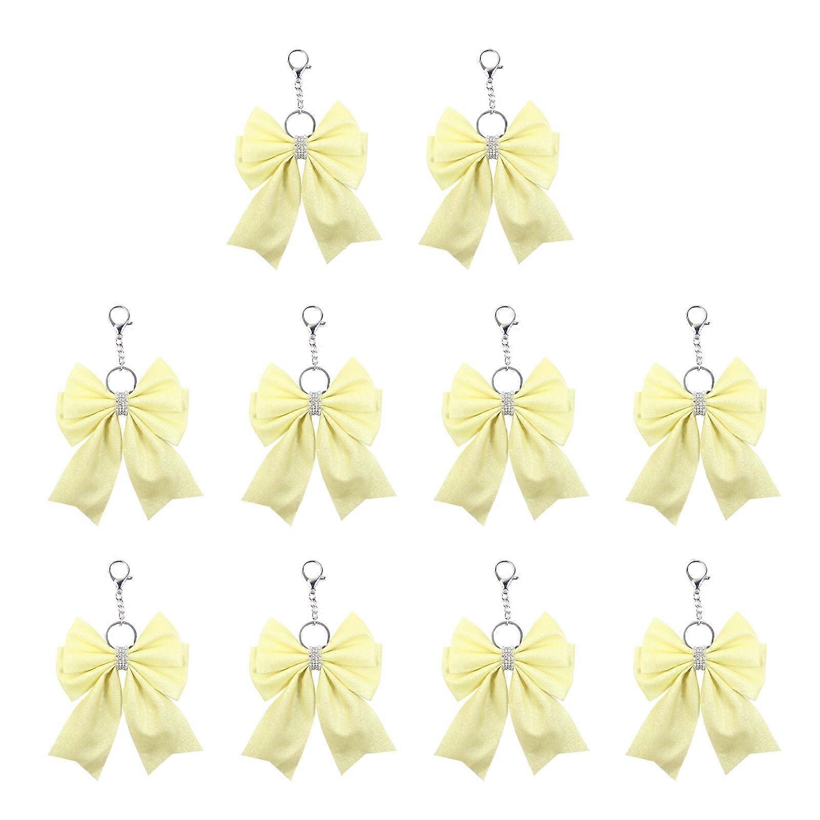 Rhinestones Embellished Bowknot Keyring Portable Bowknot Keyring Accessory Unique Bowknot Pendant for Cheer Enthusiasts bright yellow