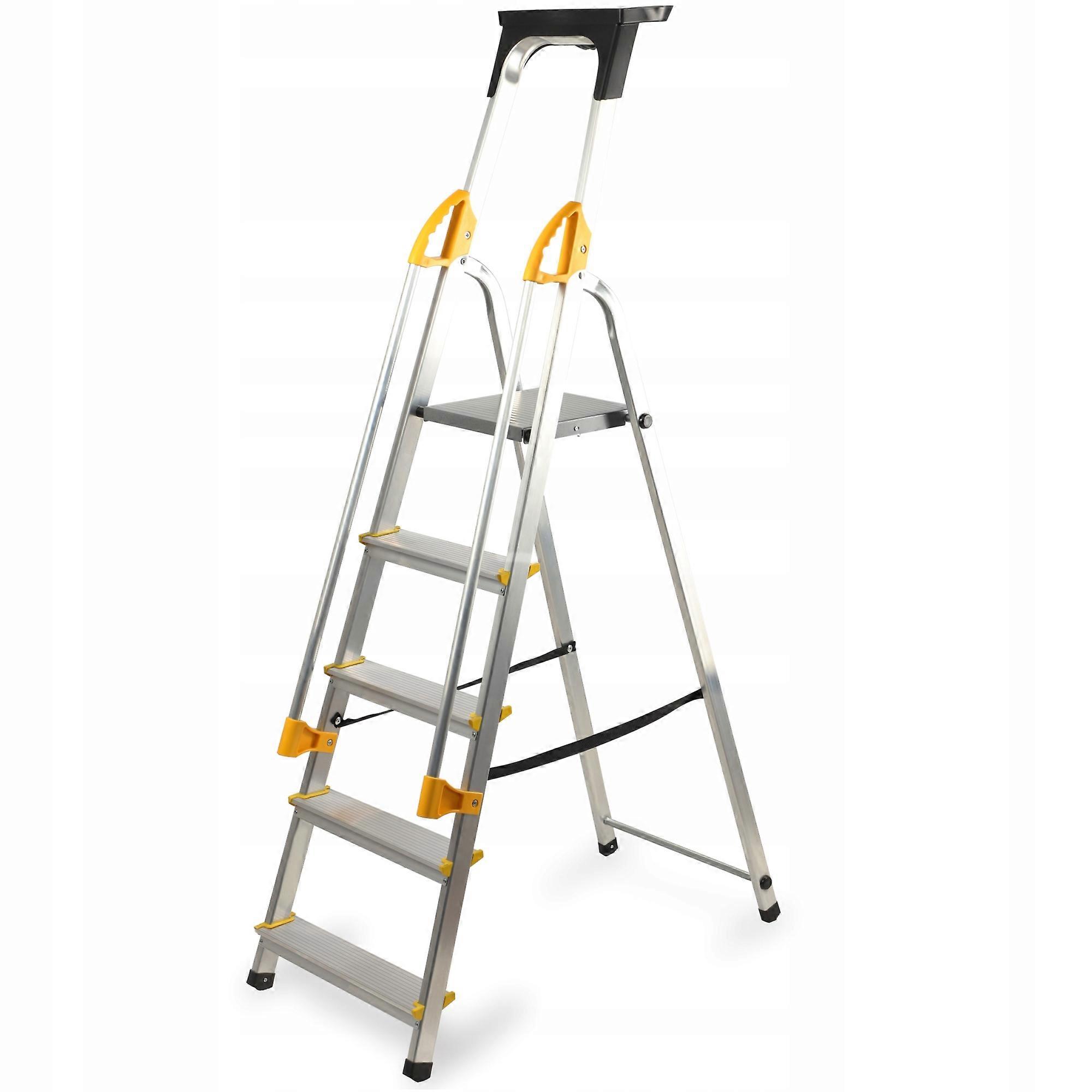 KADAX Aluminium Household Ladder 5 Step Folding with Handrails + Hook