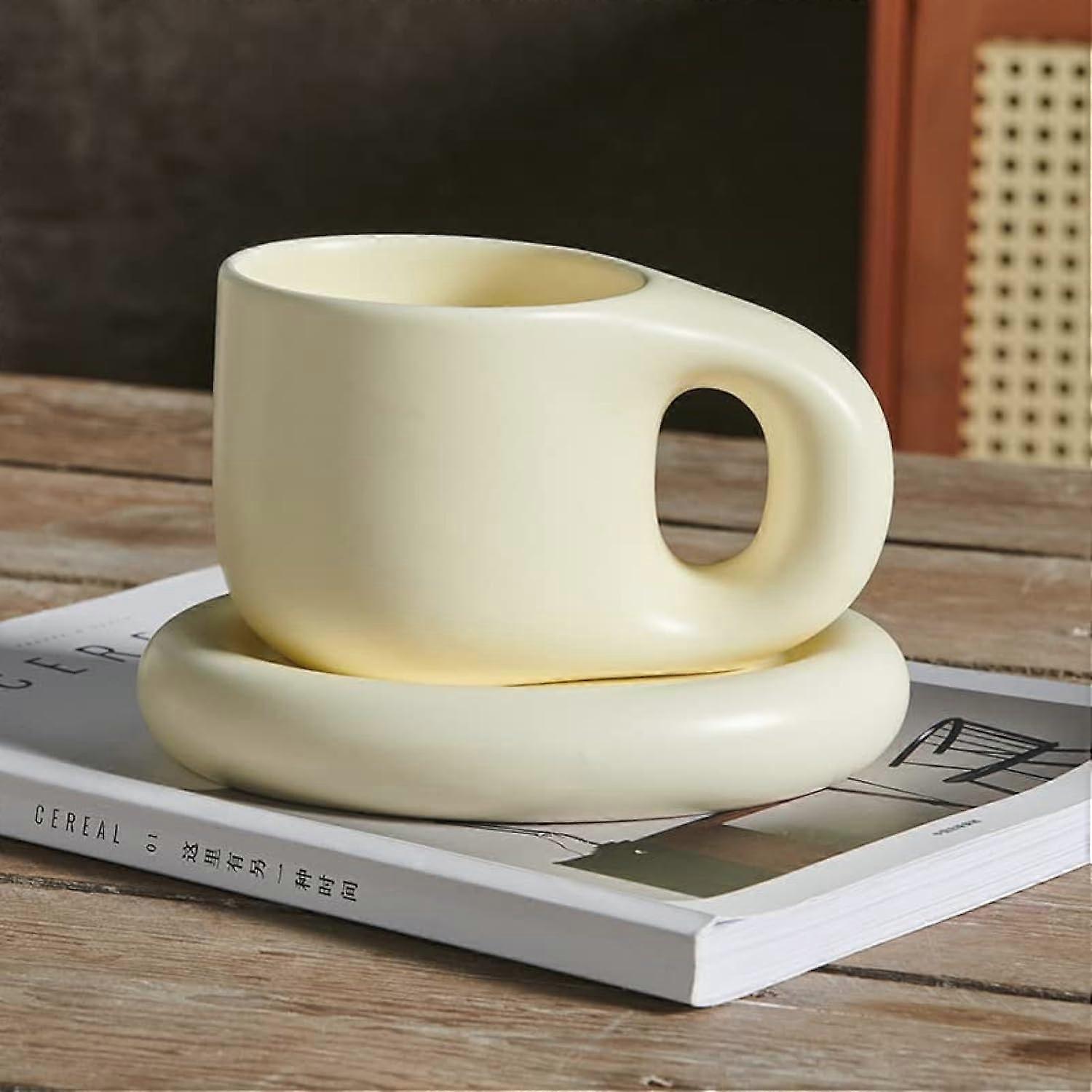 Ceramic Creative Cute Mug Saucer Set for Office 10 oz