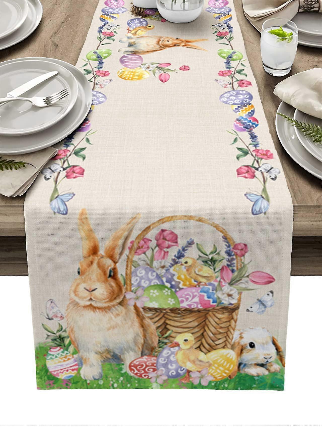 Farmhouse Linen Table Runner for Kitchen Dining 13x70in