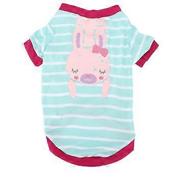 Pet TShirt Striped Cotton Cartoon Print Autumn and Winter Thin Bottoming TShirt for Pets(Lake Blue Bunny XS)