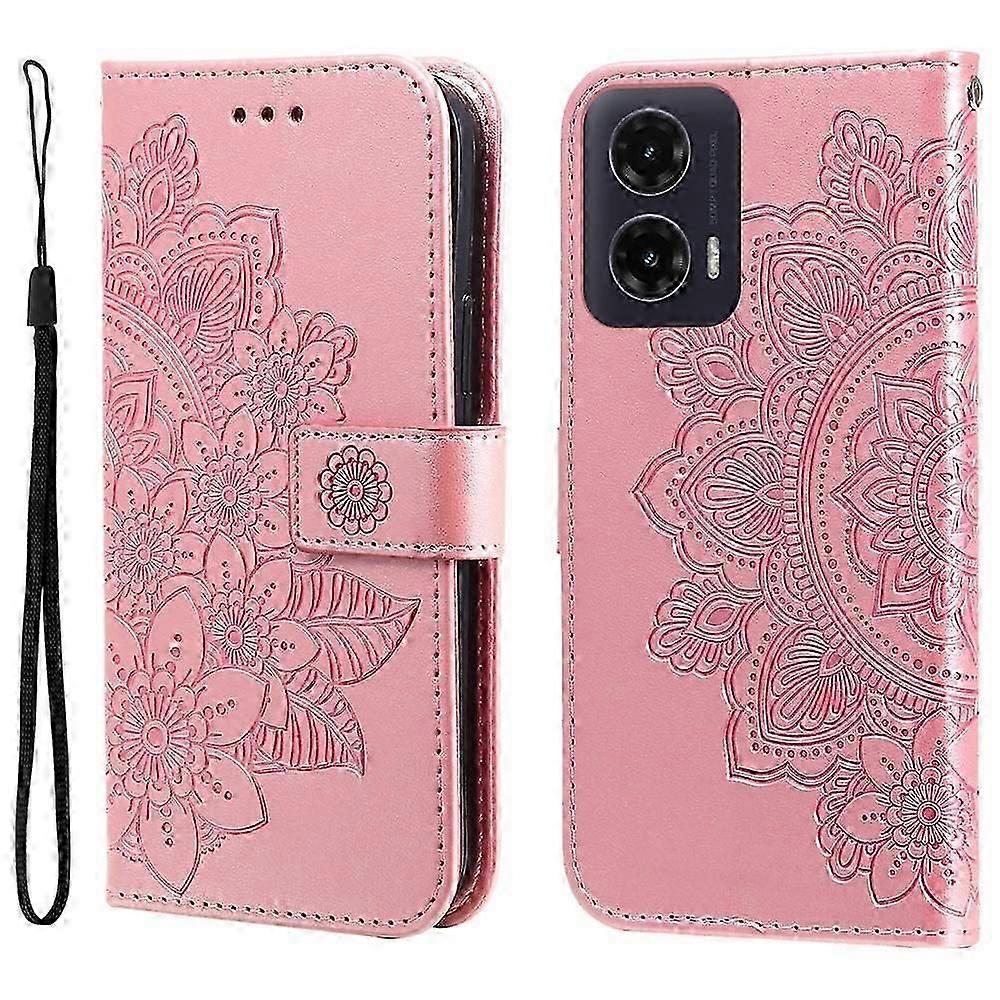 Capa de Telefone de Couro com Flores de Sete Pétalas