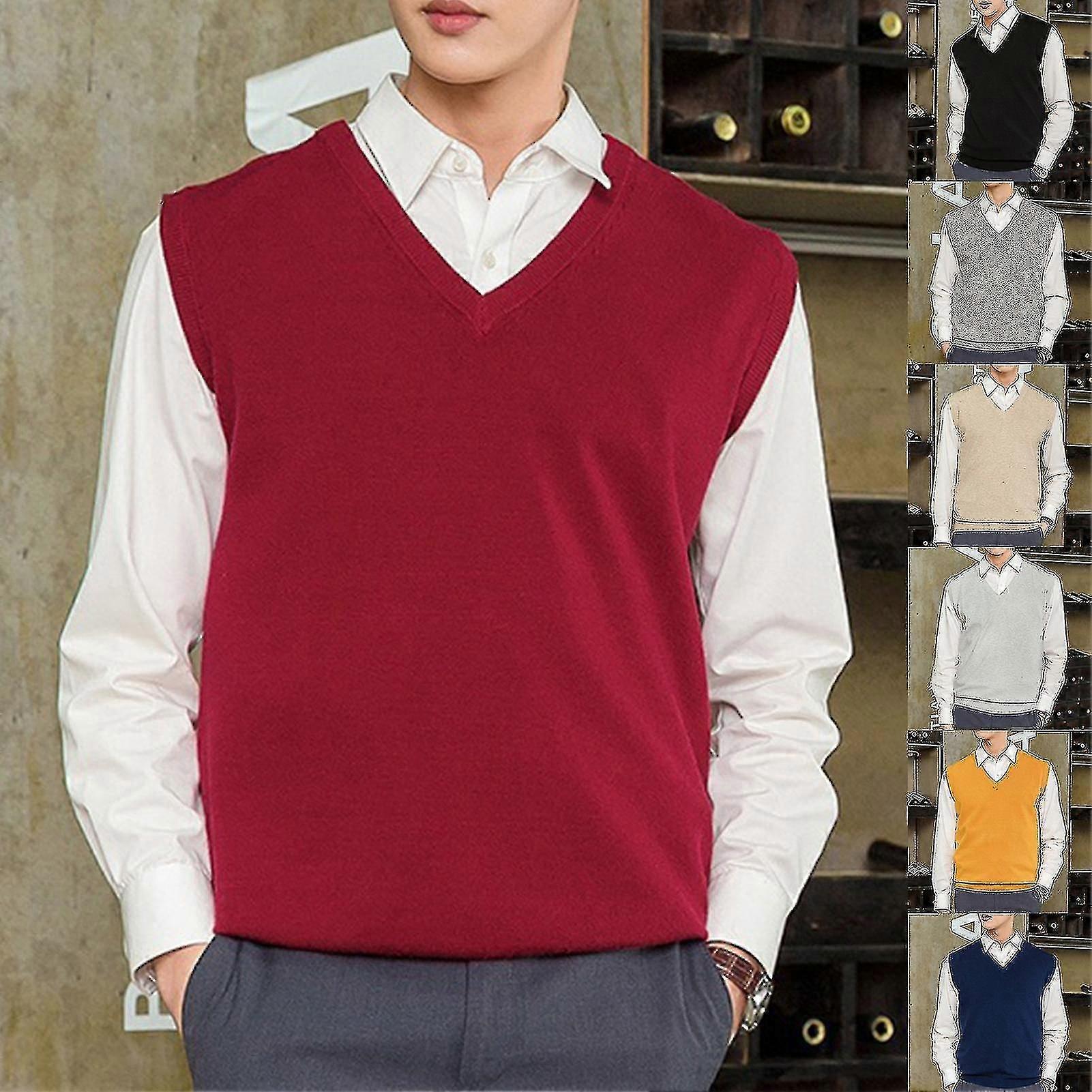 Sleeveless Loose Warm Sweater Vest Men V-neck Pullover Waistcoat
