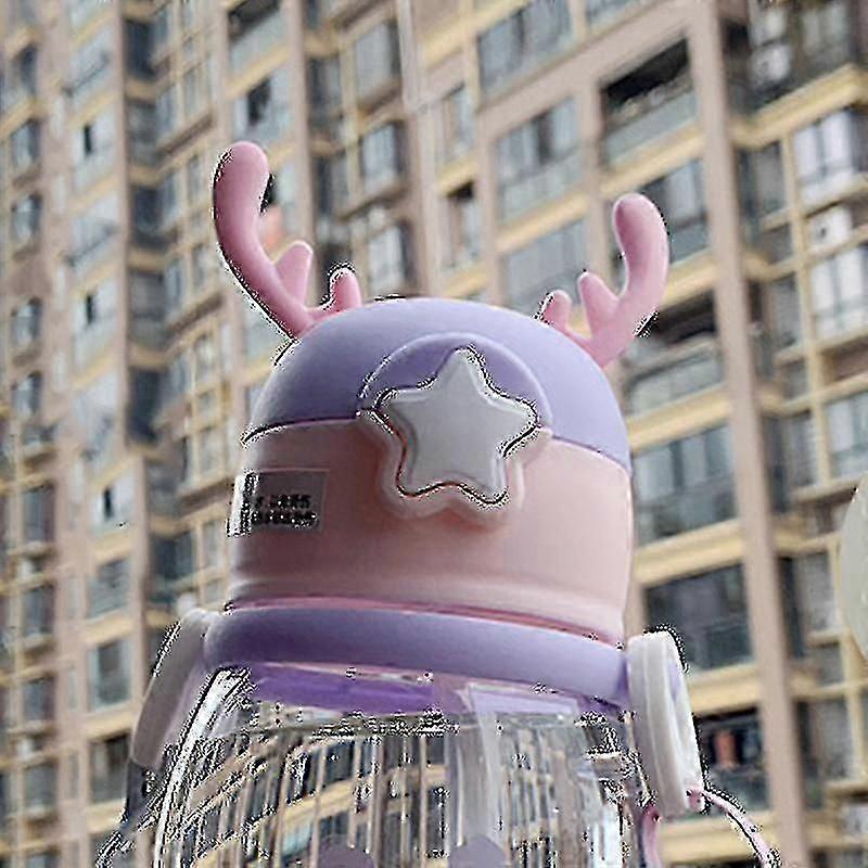 Large Capacity Deer Pattern Plastic Cup with Straw for Children - Summer Kindergarten Water Cup