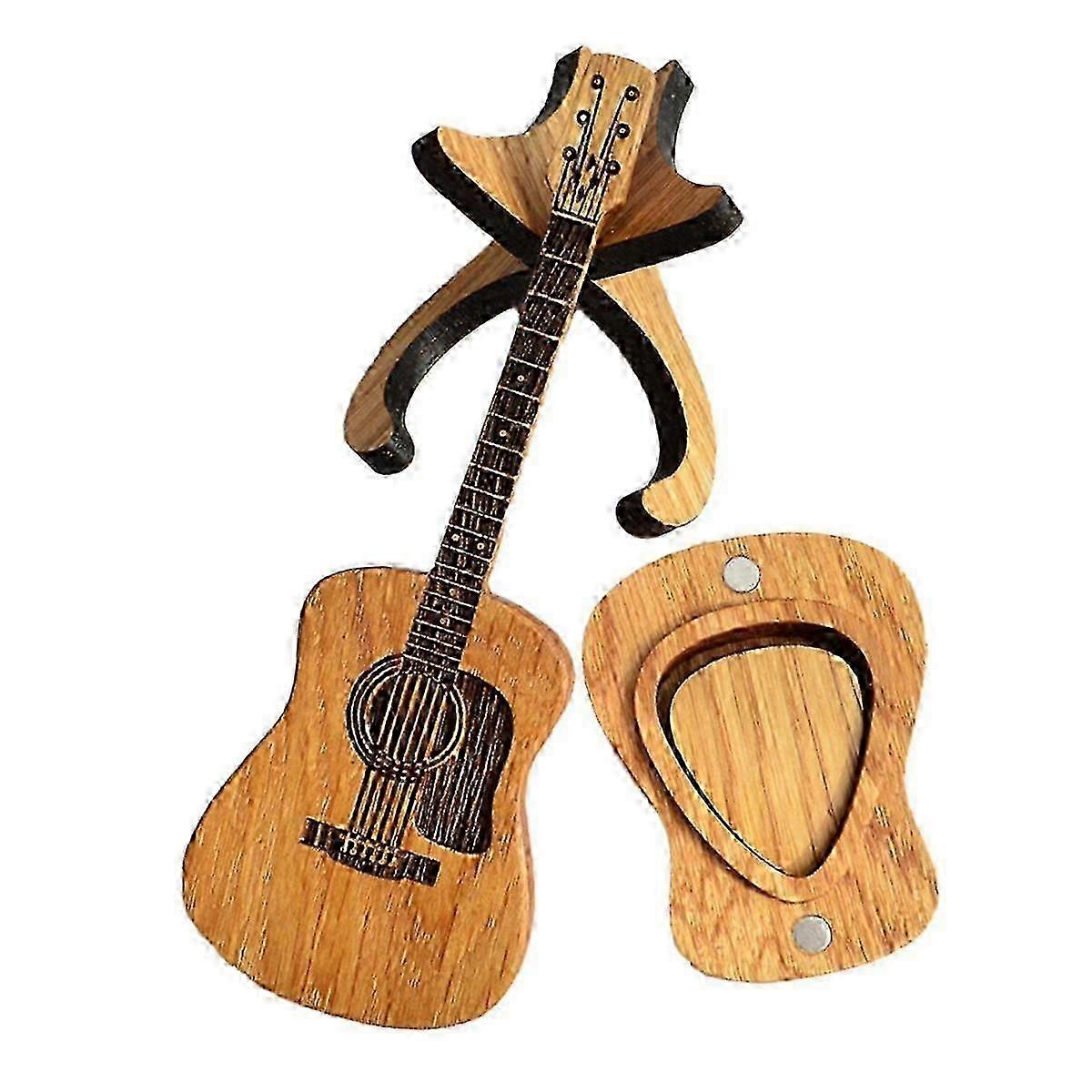 Trä Gitarr Plocket fodral med Stativ, 3 Unika Gitarr Plocket Fodral, Gitarr Form Gitarr Plocket Yyds