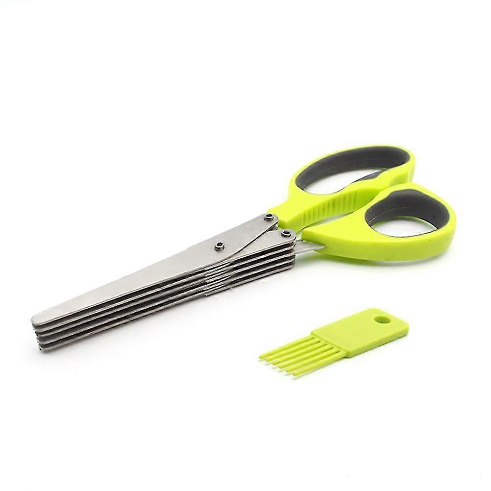 Stainless Steel 5 Layers Scissors Herb Spices Scissors Cooking Tools with Cleaning Comb