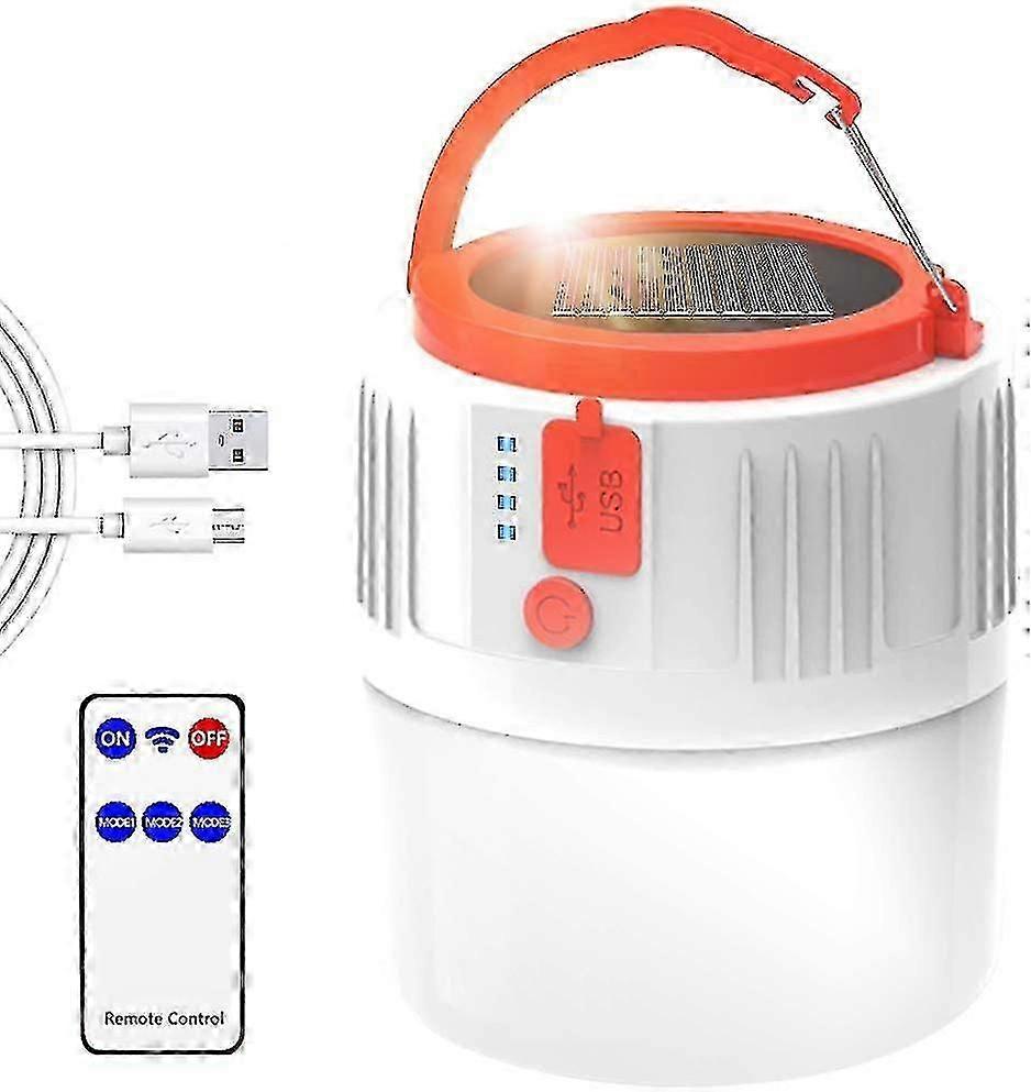 Rechargeable Led Camping Lantern Solar/usb Portable Lamp With Remote Control, Waterproof Ip45 1200 Mah