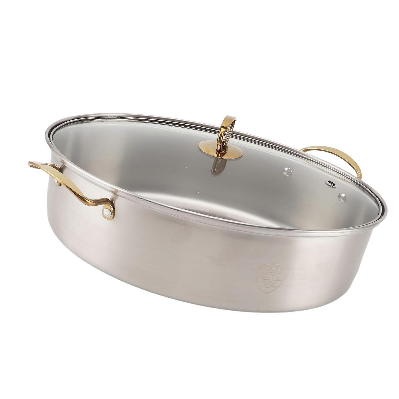 304 Stainless Steel Fish Steaming Pot Single Layer Thickened Multi Use Oval Cookware with Rack Ceramic Pan Chuck Stockpot 