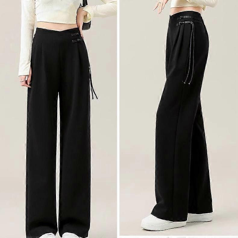 Elegant High Waist Wide Leg Pants with Ancient Button Design for Women