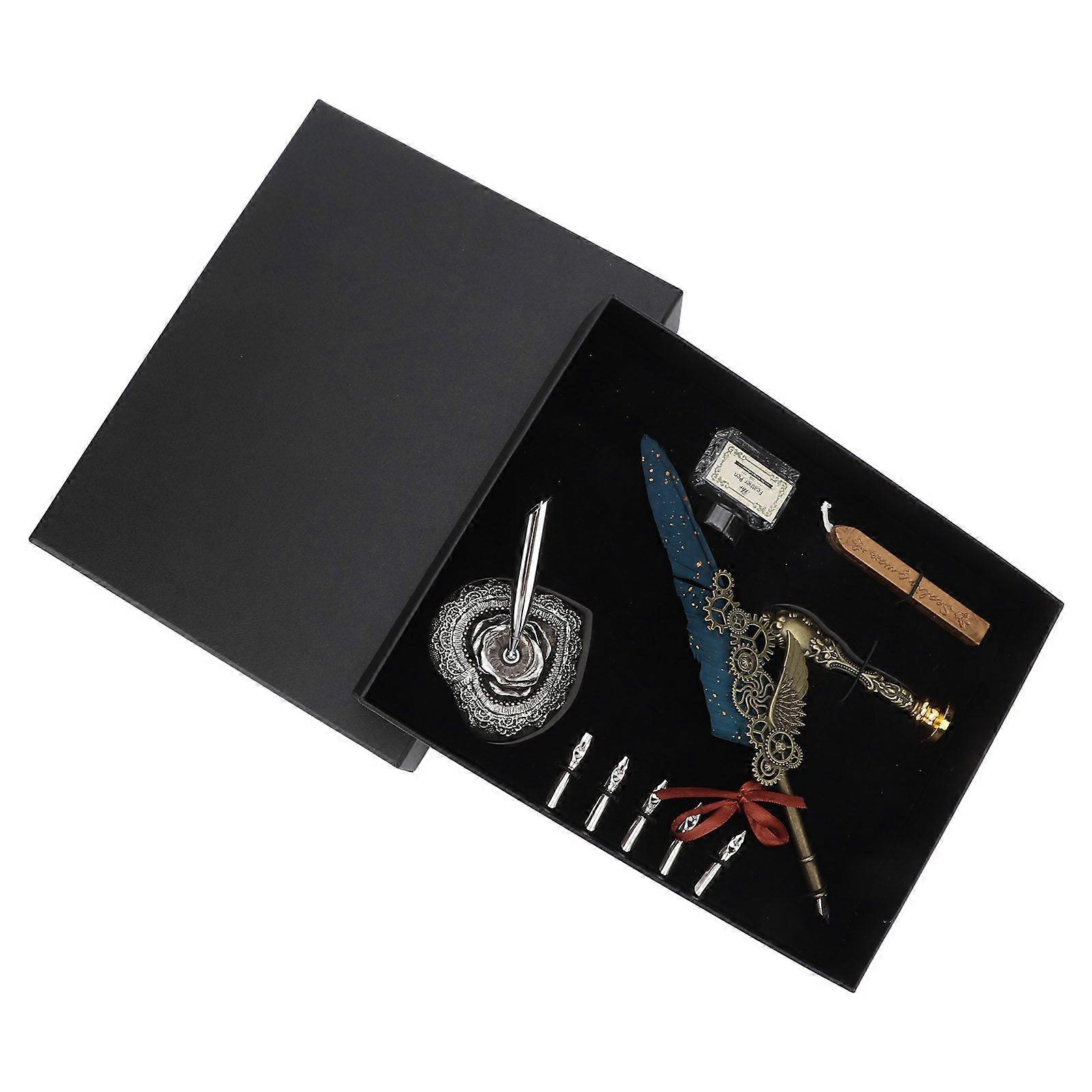 2025 أحدث طراز من قلم الريشة مجموعة حامل قلم معدني ريترو أنيق نمط واضح