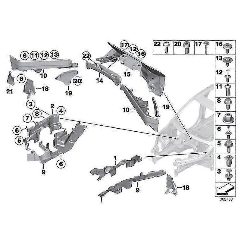 3Pcs Engine Upper Compartment Partition Bulkhead Panel Kit Compatible with X5 E70 X6 E71 E72 5171716