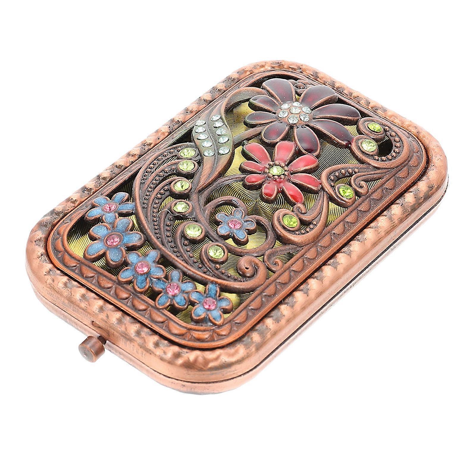Portable Vintage Makeup Mirror Dual-Sided Compact Folding Metal Glass Rectangular Fashionable Practical For Girls Wallet Bag 1Pack