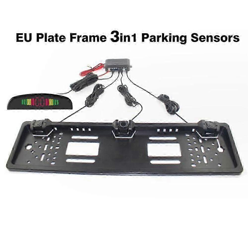 Reversing Radar Car Parking Sensor System with 3 Sensors for European License Plate Frames, Suitable for Various Brands