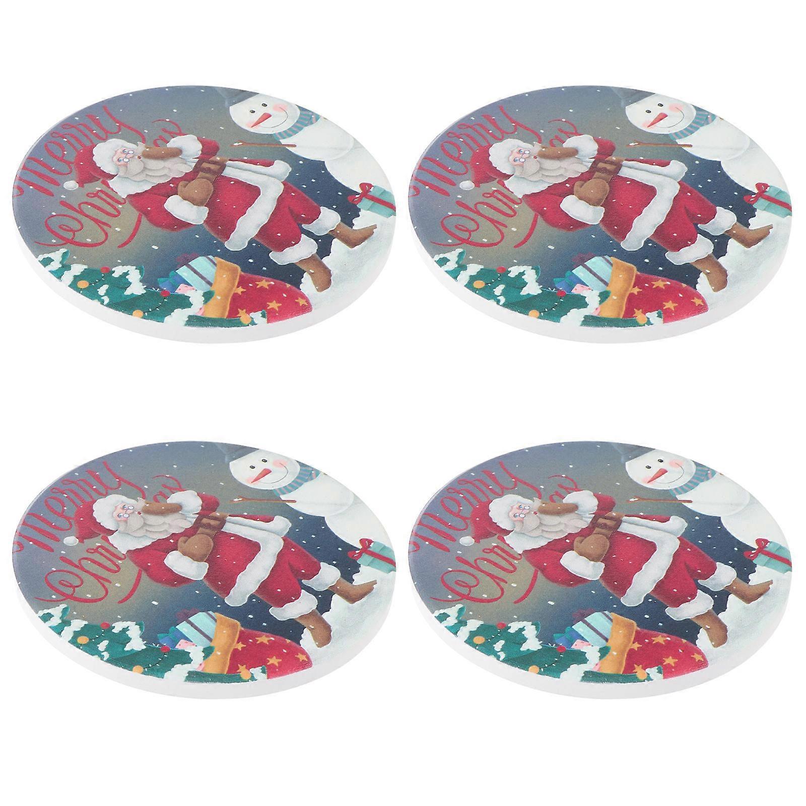 Christmas Coasters Ceramic Cork Insulation Home Decoration 4Pcs