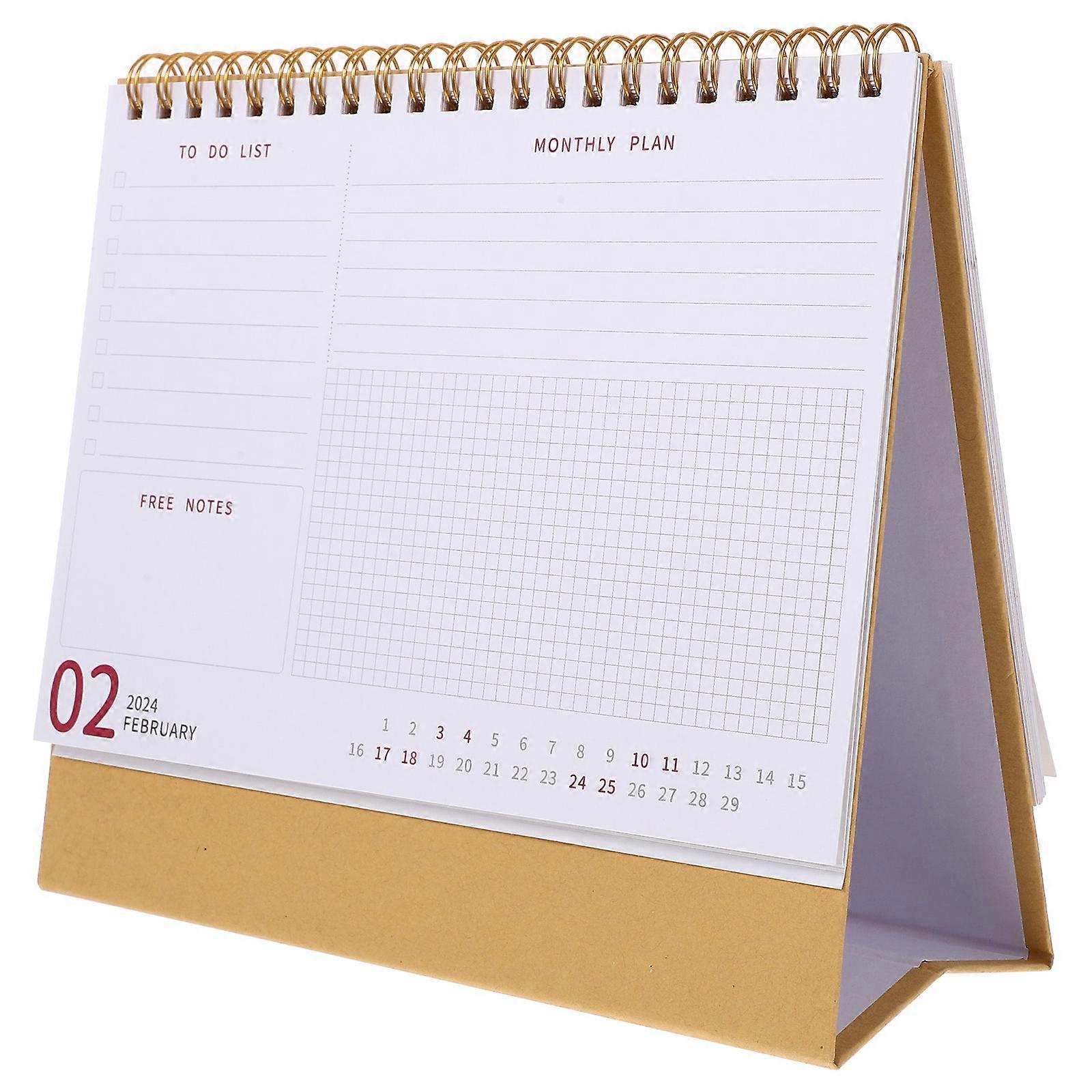 Tabletop Calendar Planner Monthly Schedule Planning Note-taking Home Decoration Beige 1Pack