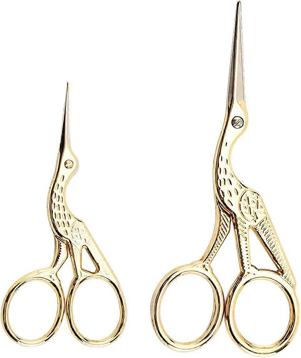 2Pcs Vintage Stork Shape Sewing Scissors Stainless Steel Scissors-Gold