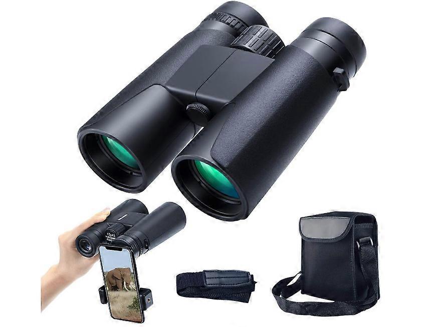 12x42 Binoculars for Adults, Portable and Waterproof Compact Binoculars with Low Light Night Vision, HD Clear High Power Large View Binoculars(Black)