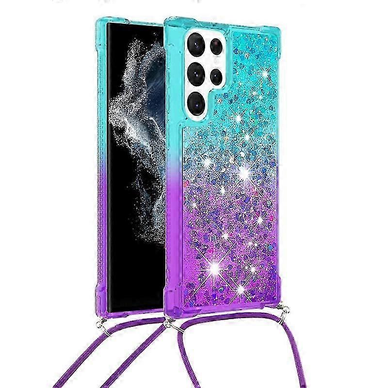 Gradient Quicksand Case Compatible with Samsung Galaxy S24 Ultra, Soft TPU Four Corners Anti-drop Cover with Adjustable Lanyard