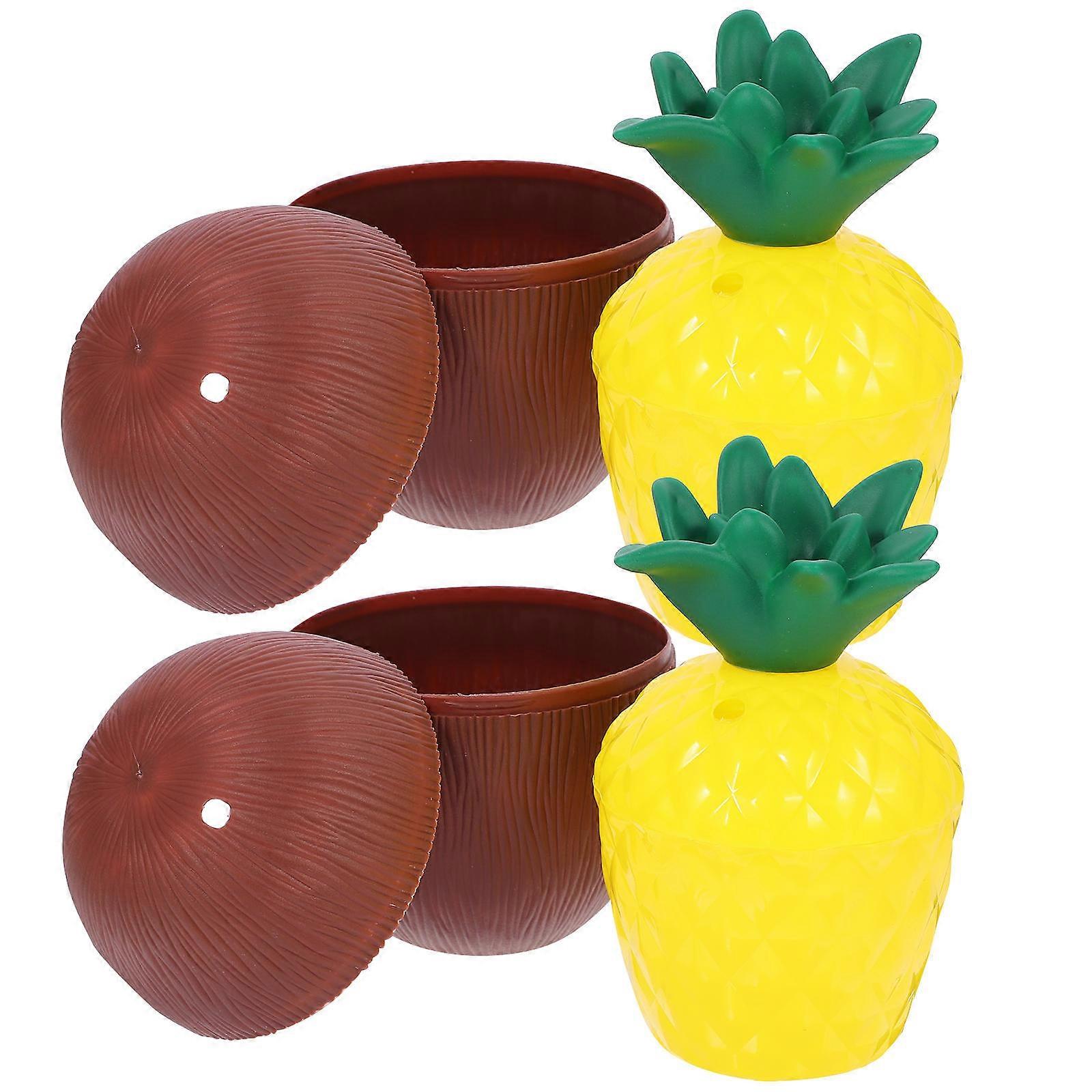 Hawaii Luau Cups Pineapple Shape Tropical Style Summer Parties PP Material 4Pcs
