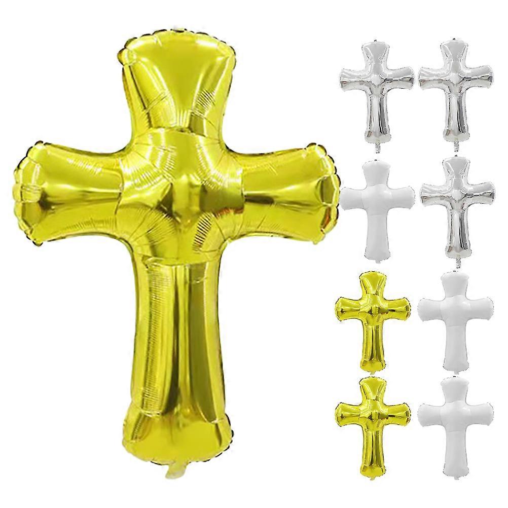 Baptism Balloons Cross Foil Balloon Religious Celebration Christening First Communion White 9Pcs