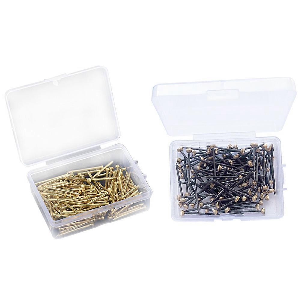 300pcs Copper Head Picture Frame Fixing Nails Set – Black Steel & Gold Iron Wall Pins for Decoration & Storage