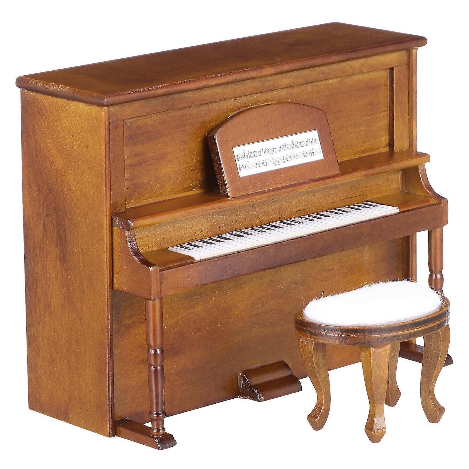 Tiny Piano and Stool for Miniature House Setup Upright Shape Wood Material Collectors Hobbyists 13.00X10.30X5.50CM 1 Set