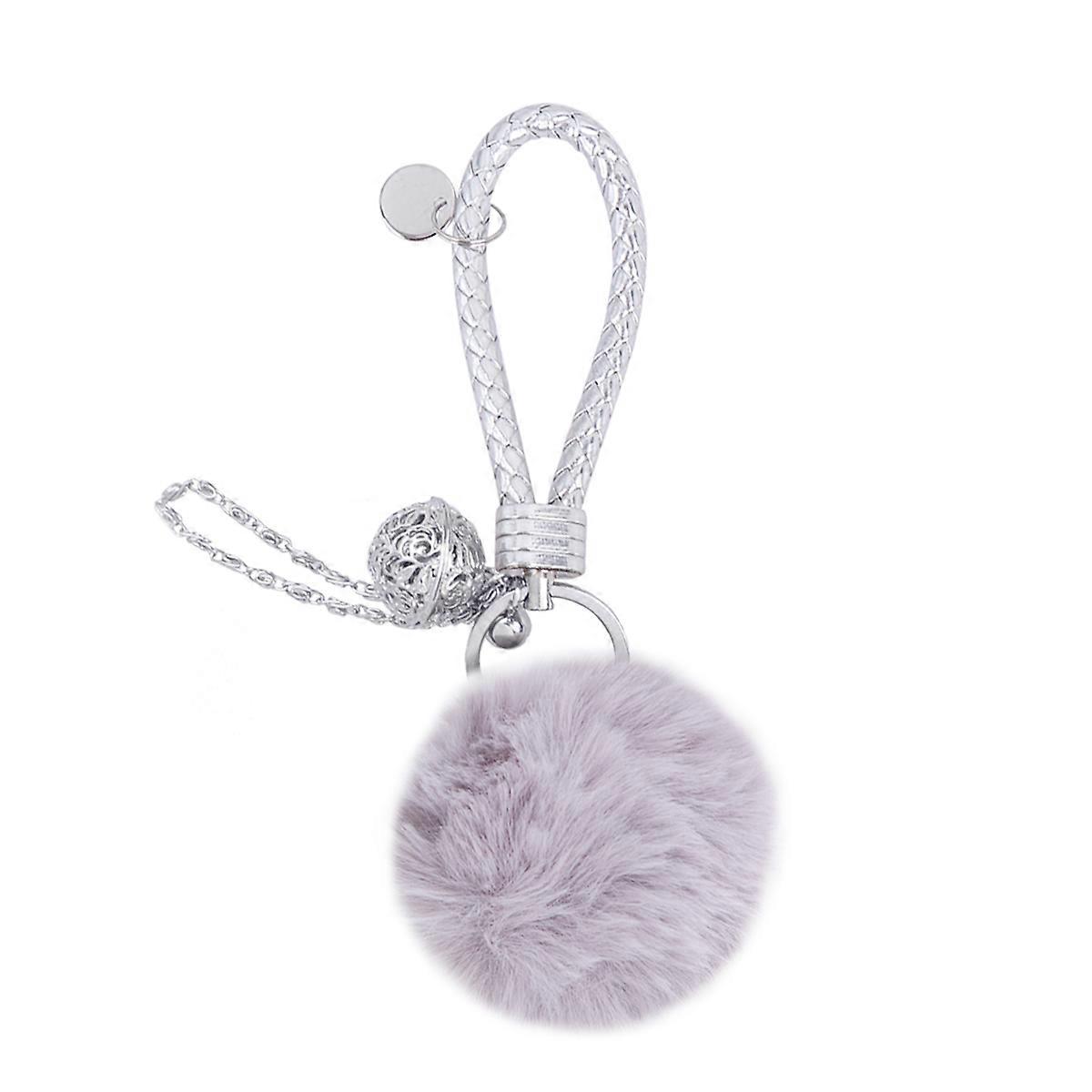 Bag Charm Plush Ball Keychain Grey Color For Purse Accessories About 19 x 6 x 6cm 1Pack