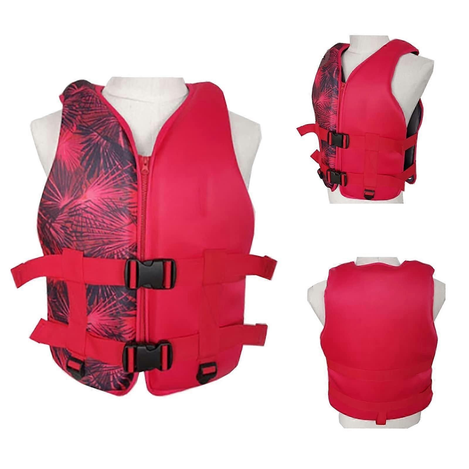 Neoprene swimming aid with zipper and adjustable belt, life jacket, solid vest for kayaking, boating, snorkeling (Red, M) M Red