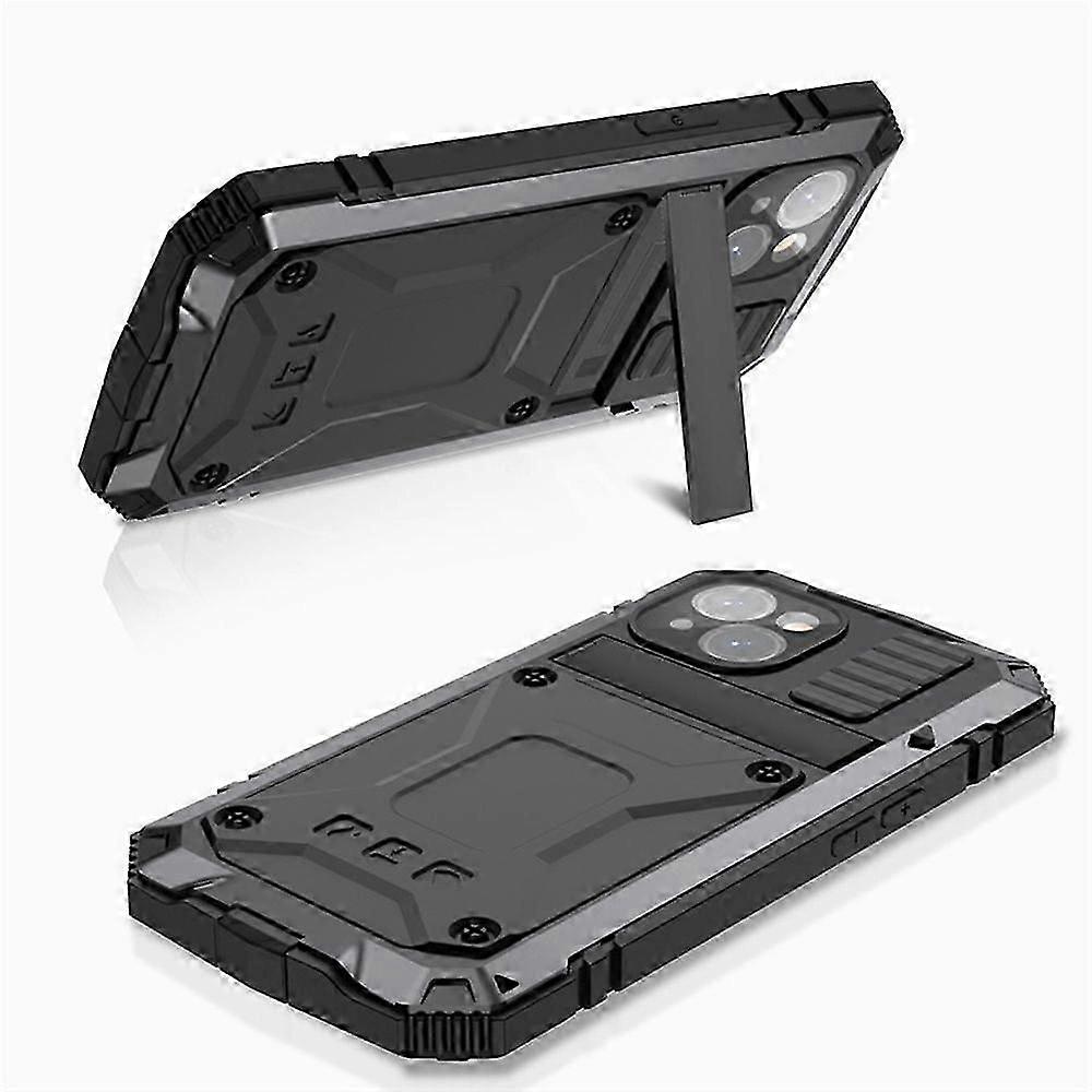 Metal Case for iPhone15 Pro Max/i15 Plus/15 Pro/15 with Screen Protector&Kickstand, Military Heavy Duty Shockproof Case for iPhone 15Series