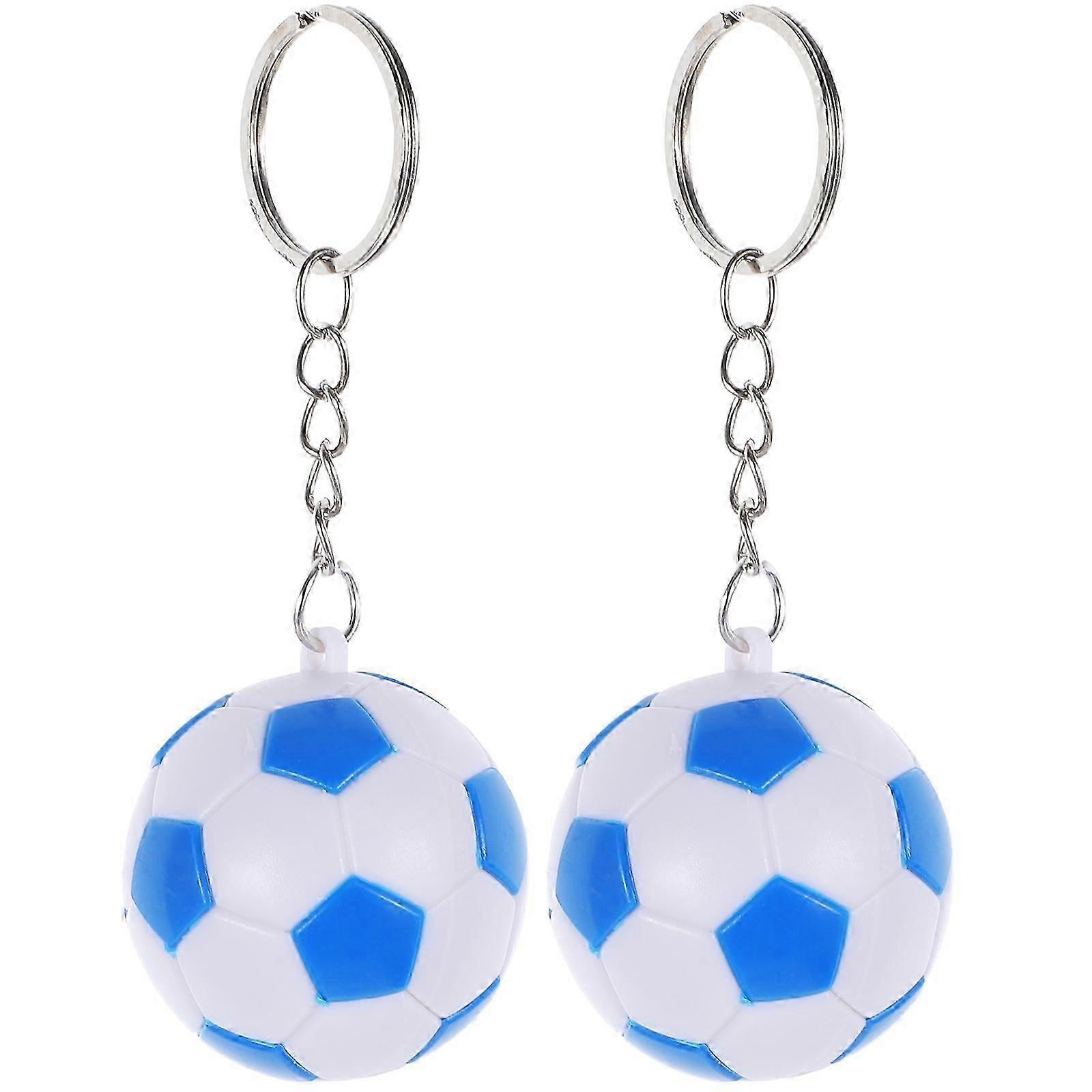 2PCS 4CM Soccer Ball Keychains for Kids Party Favors and School Carnival Prizes (Blue)