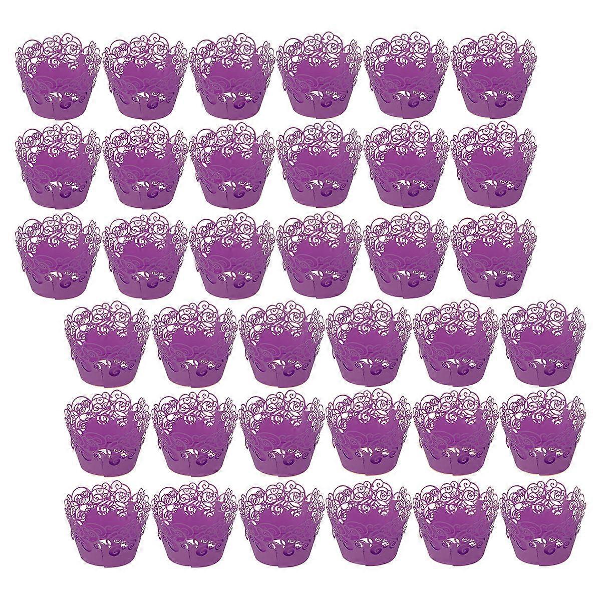Baking Supplies Cupcake Wrappers Purple High Temperature Resistance Hollow Out Pattern 60Pcs