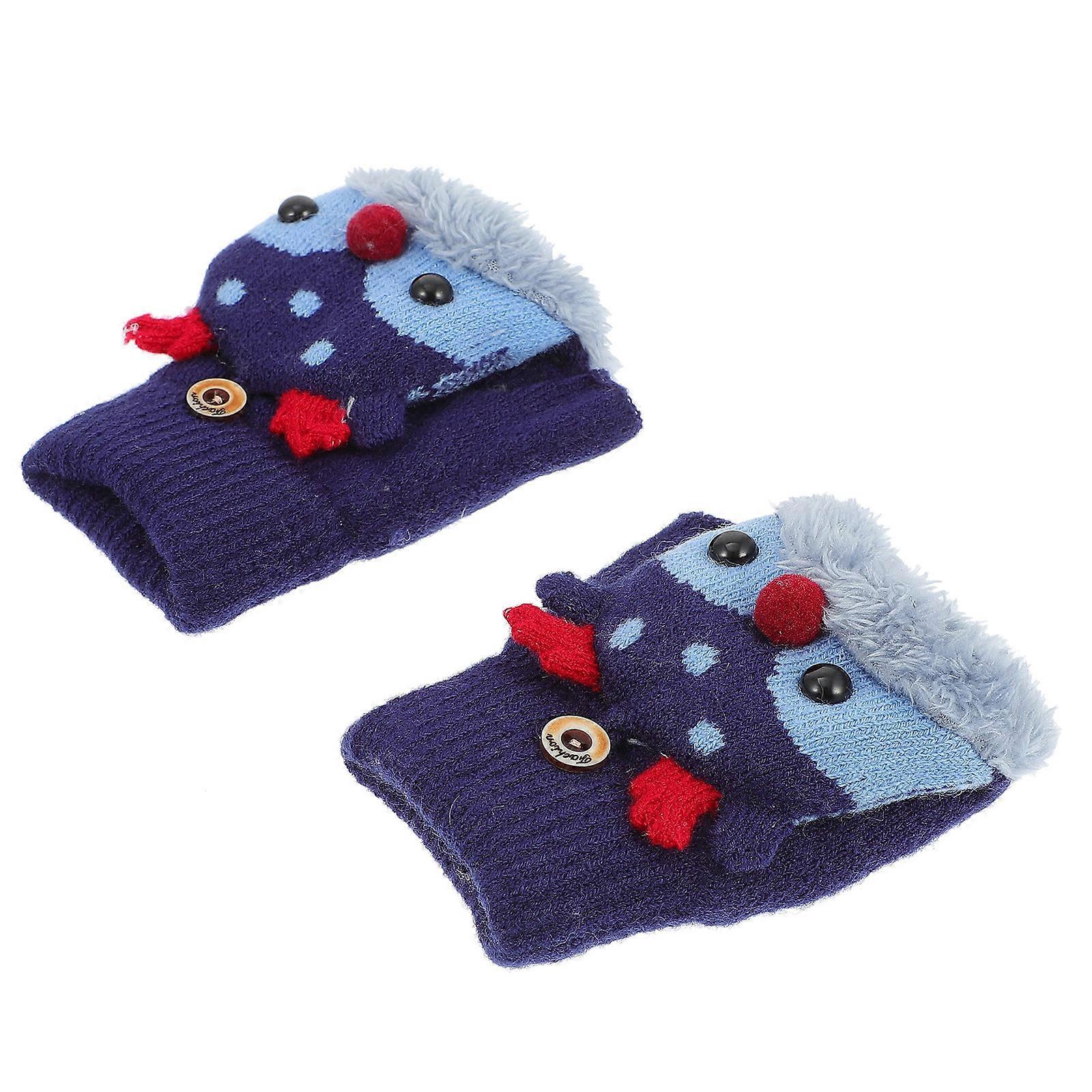 子供のための冬の手袋素敵なクリスマススタイル暖かい手の保護フリップトップブルーぬいぐるみ1ペア