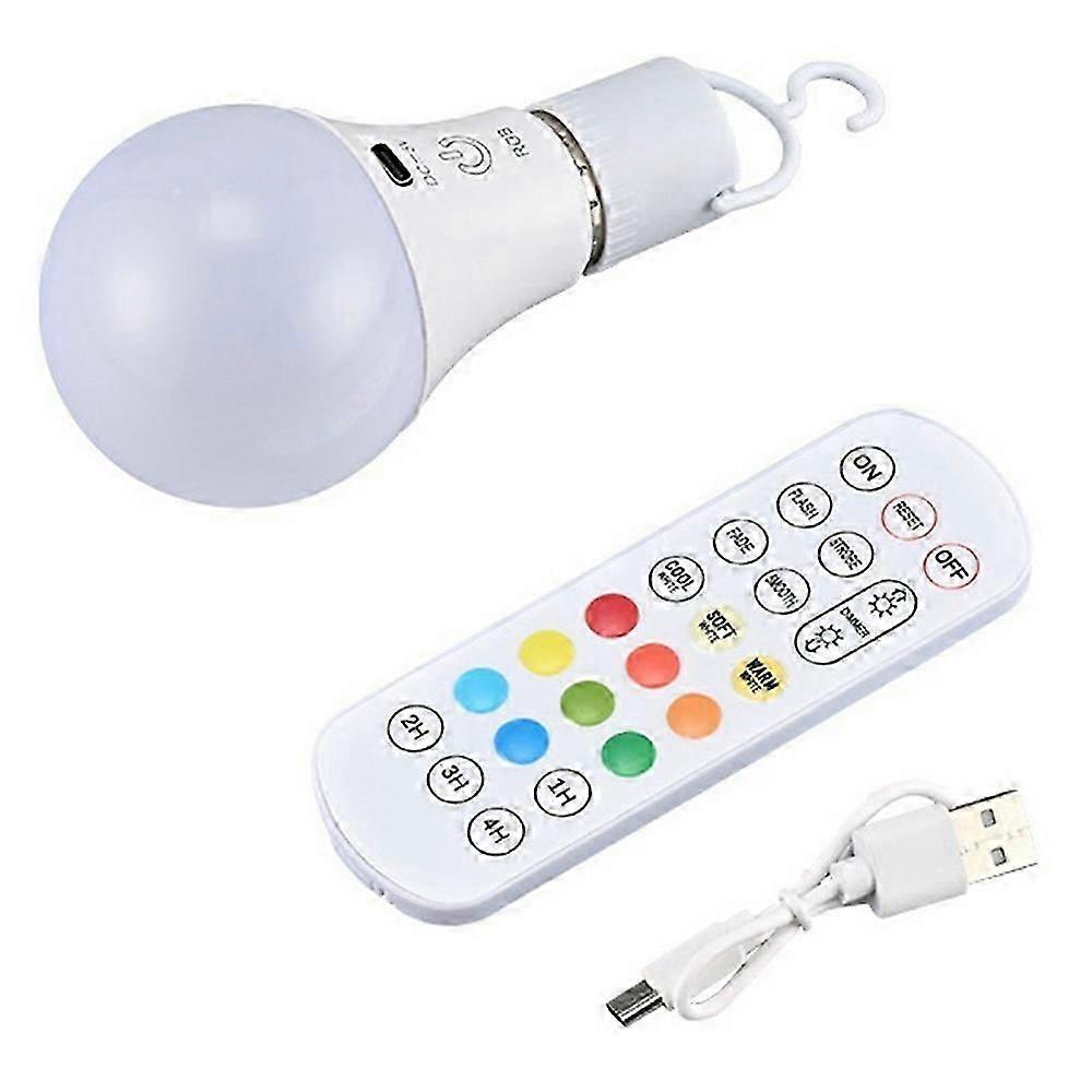 E27 RGB Rechargeable Light Bulb with Remote Control and Timer Dimmable Touch Control 2700