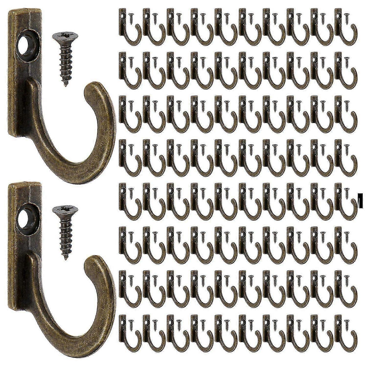 100 Pieces Wall Single Hook Robe Hooks Coat Hooks With 100 Pieces Screw For Hanging Key Hooks Jewelry (bronze)