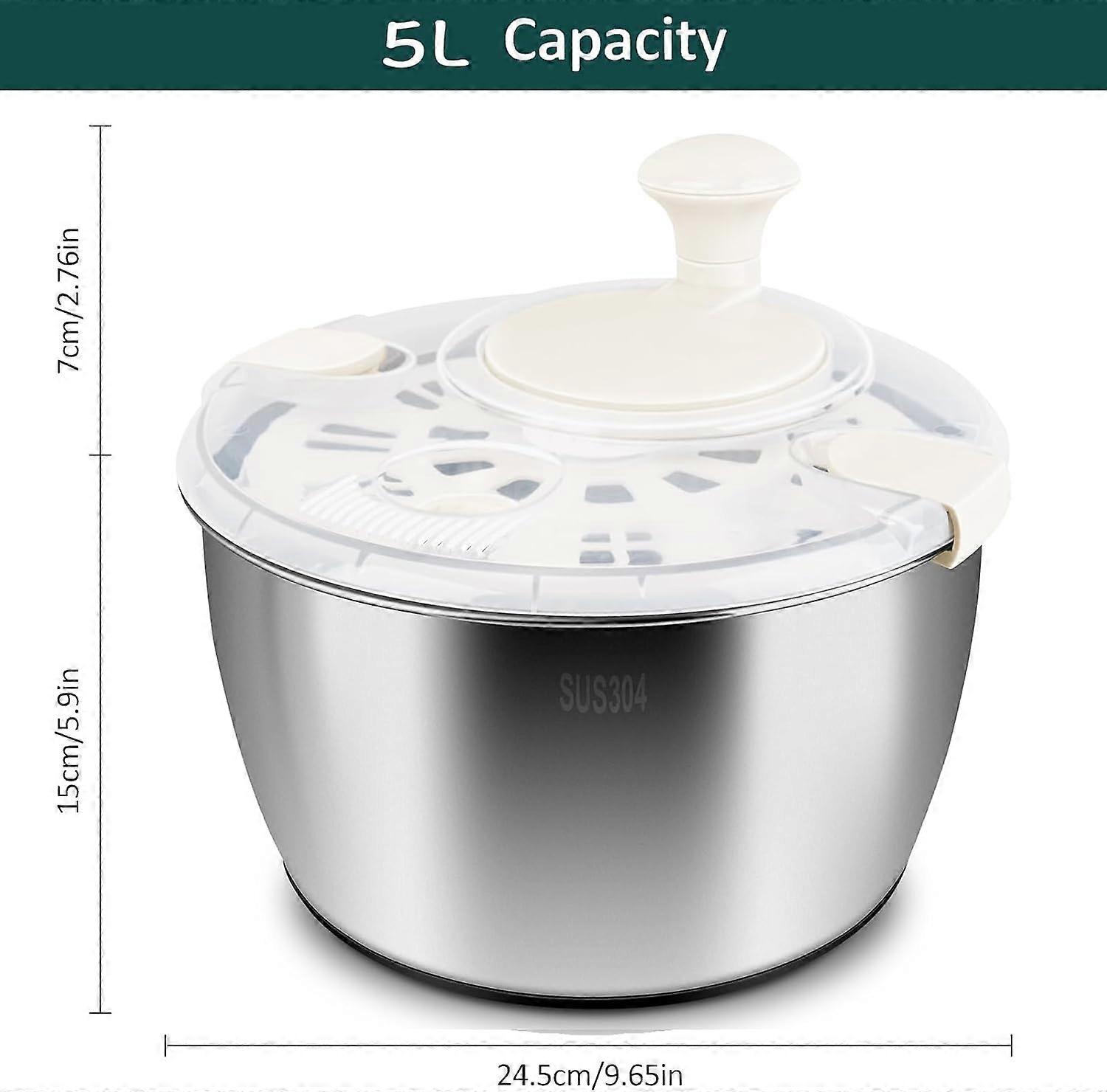 Steel salad spinner, large 5 litre capacity