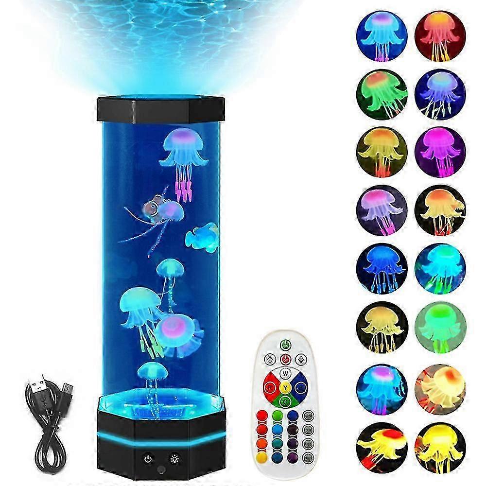 15-Zoll-Qualle-Lavalampe 17 Farben wechselnde Lampe mit Fernbedienung USB-Plug-in-Bubble-Fisch-Nachtlicht