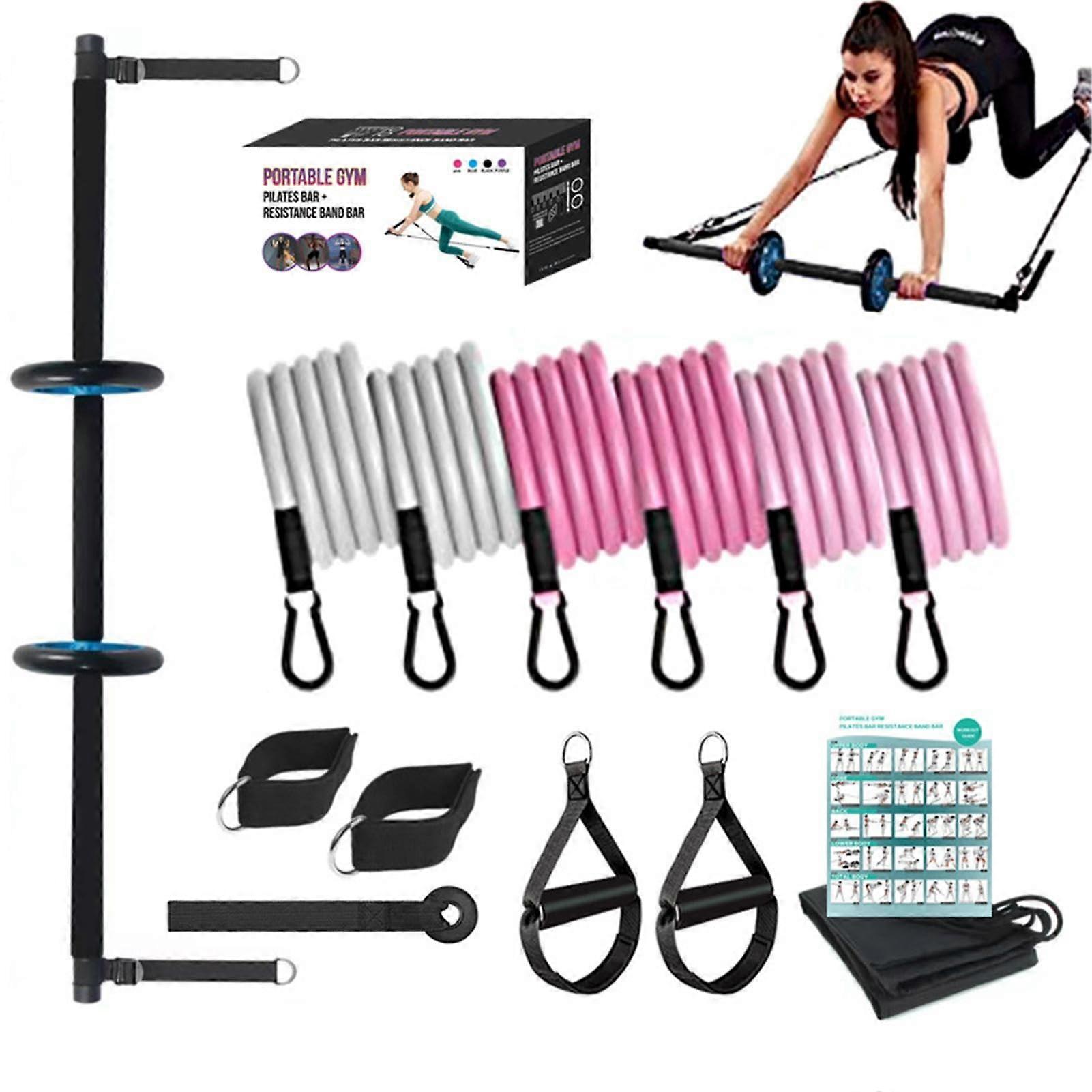 Pilates Bar Set with Resistance Bands Portable Core Strength Training