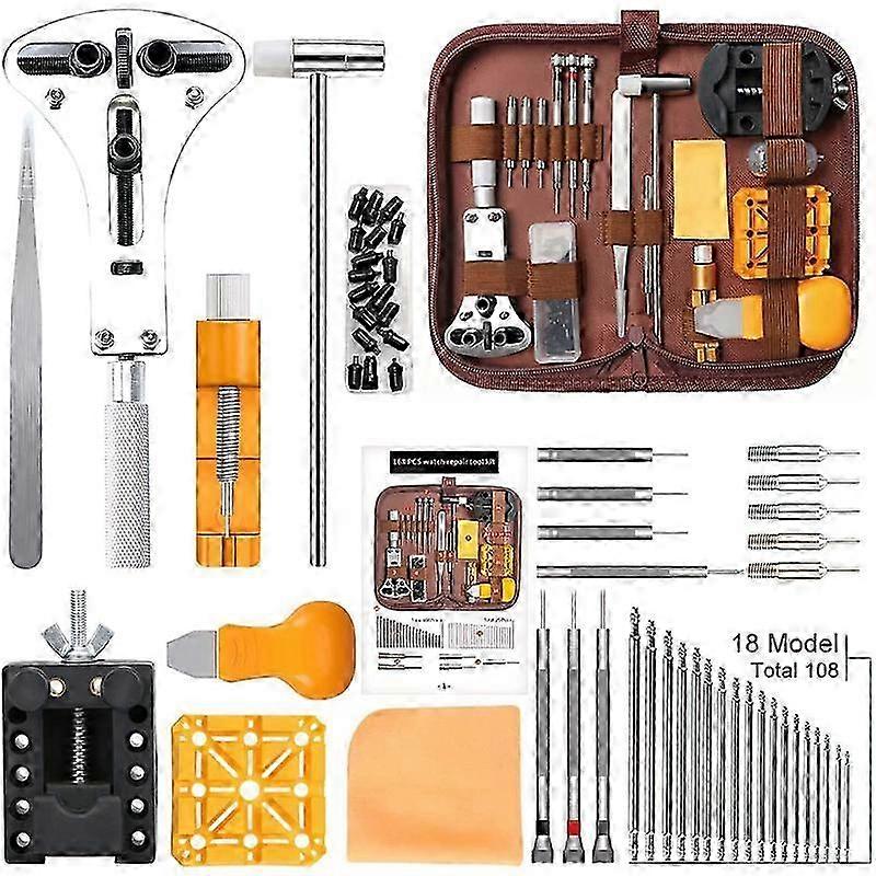 Watchmaker tool set, watch case opener, tool set suitable for most watches, pocket watch tools in brown nylon case