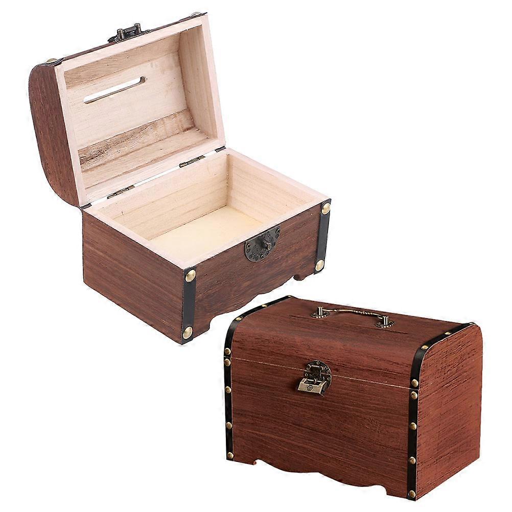 Retro Wooden Treasure Chest with Lock   Compact Storage Box for Savings and Keepsakes