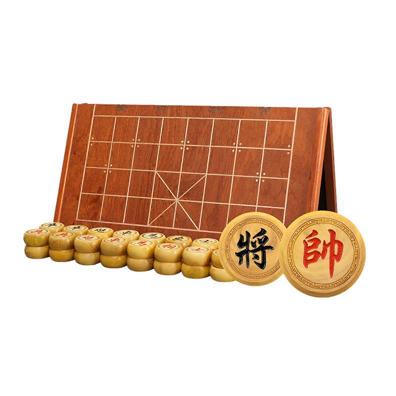 Chinese Chess Game Set, Boxwood, Portable Xiangqi with Foldable Wooden Board, Table Strategy Game, Travel Board Game for 2 Players (6.8 cm/2.6 inches)