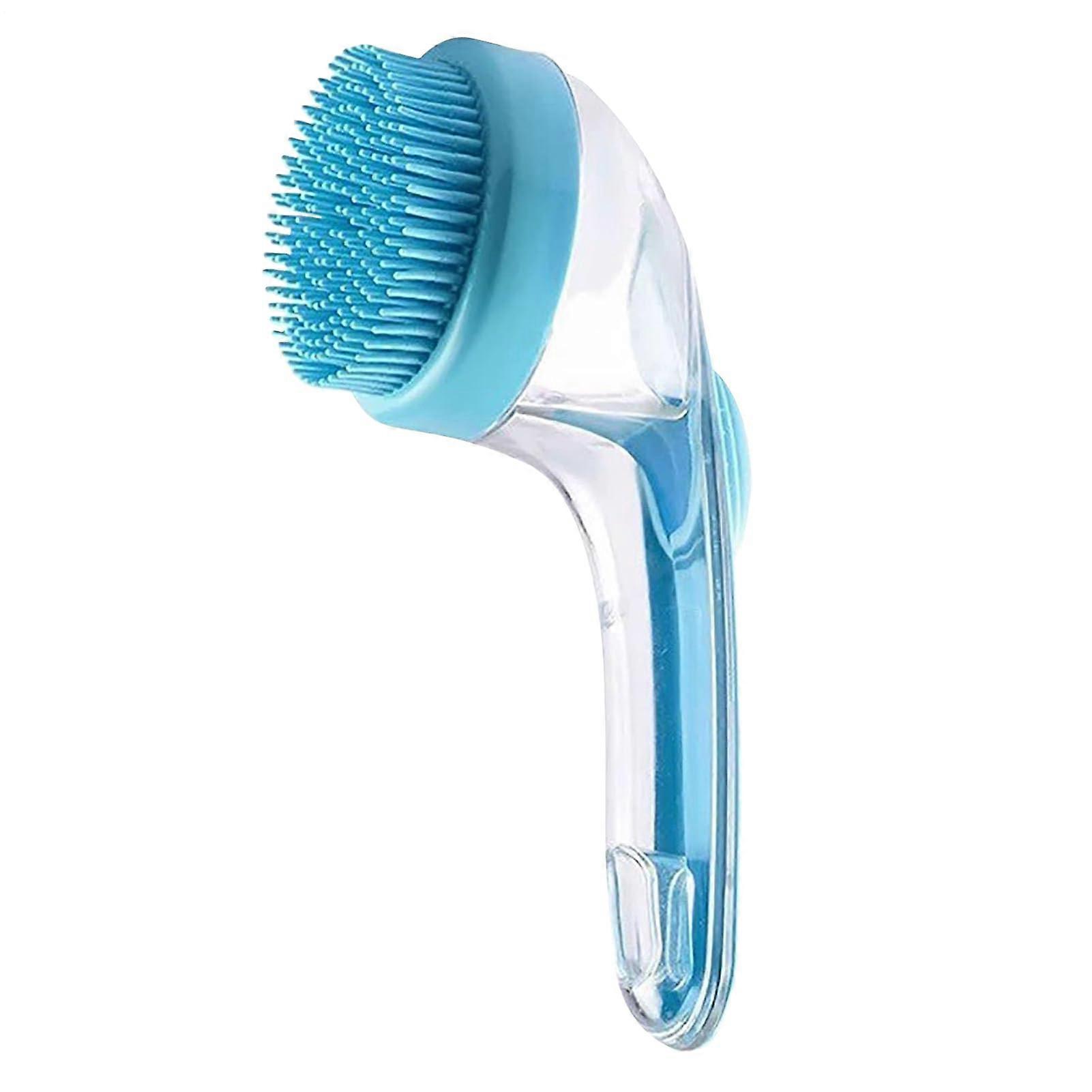 Dog shower brush, nonslip silicone bristles, cleaner, massage, spa blue bathing.